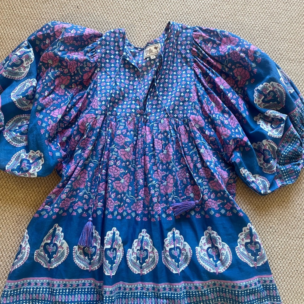 Boho Floral Peasant Top - Blue & Purple